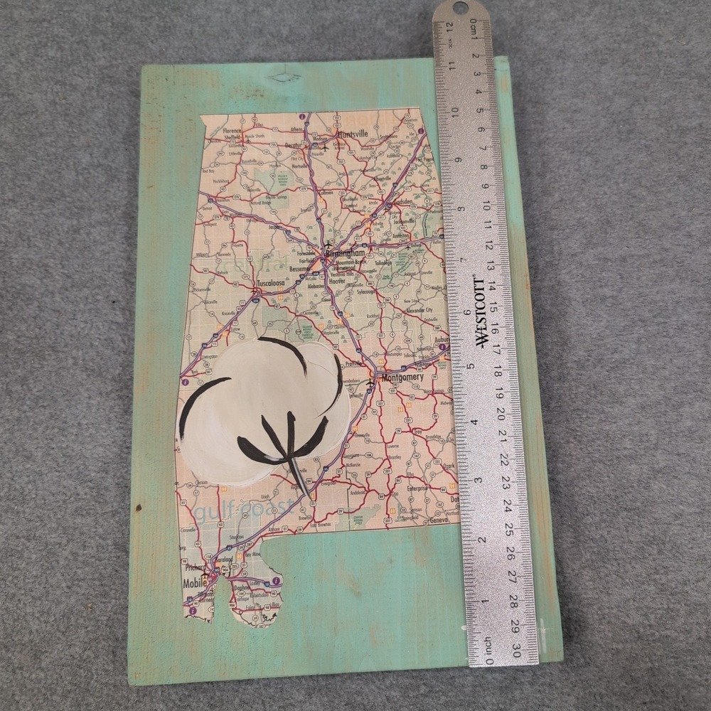 Alabama Map‎ Cotton Boll Wood Sign Rustic Southern Home Decor Wall Art - Picture 3 of 4